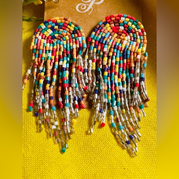 Plunder Red and Pink Statement Earrings with Fringe - Picture 2 of 6